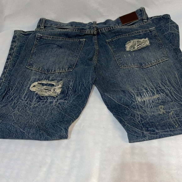 Men’s Red Snap Distressed Denim Jeans Size 32/33 - Picture 7 of 10